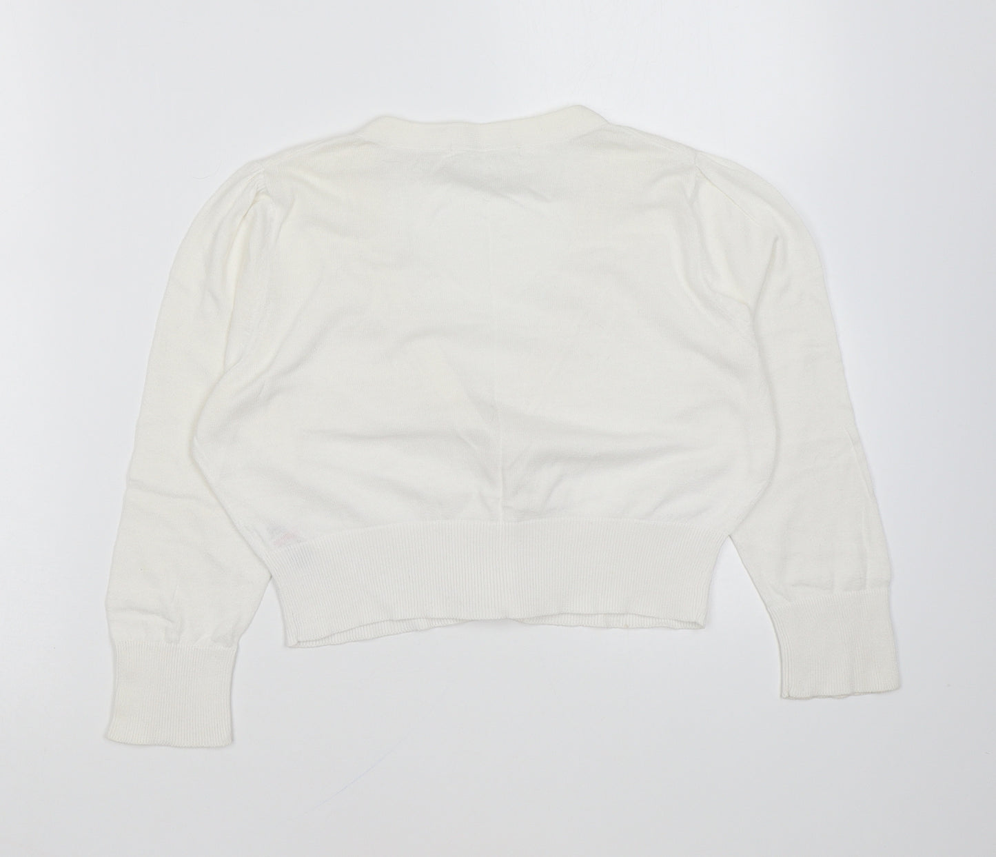 Marks and Spencer Womens White V-Neck Cotton Cardigan Jumper Size 8