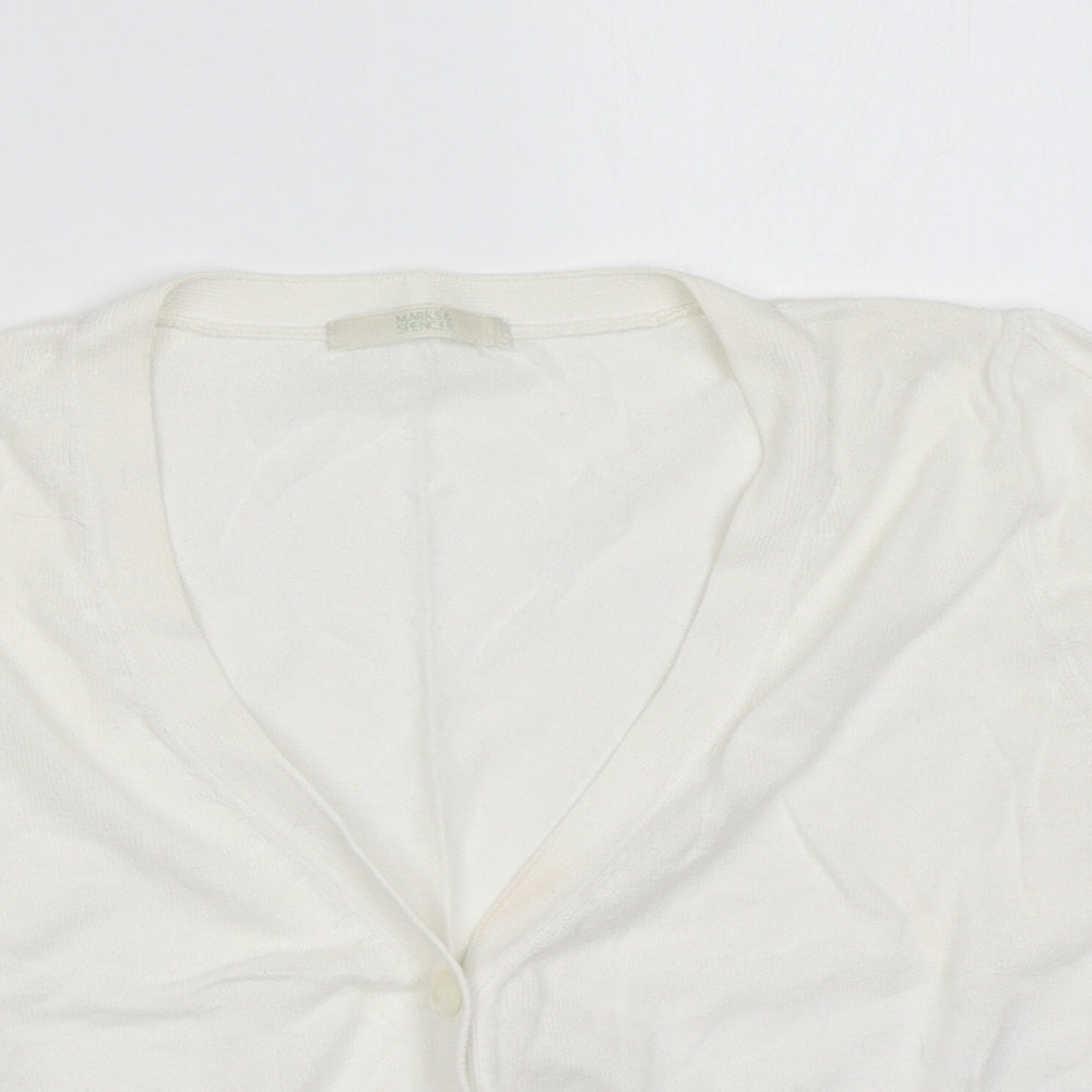 Marks and Spencer Womens White V-Neck Cotton Cardigan Jumper Size 8