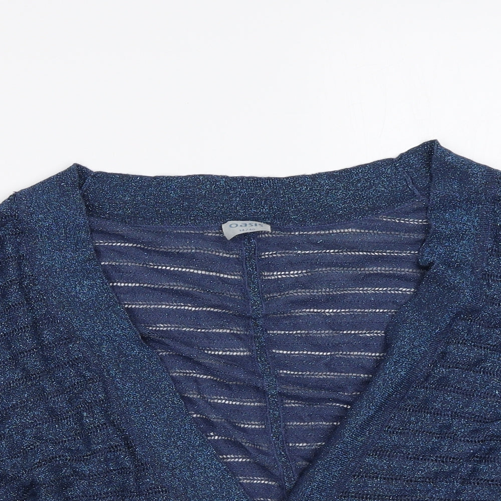 Oasis Womens Blue V-Neck Polyester Cardigan Jumper Size 14