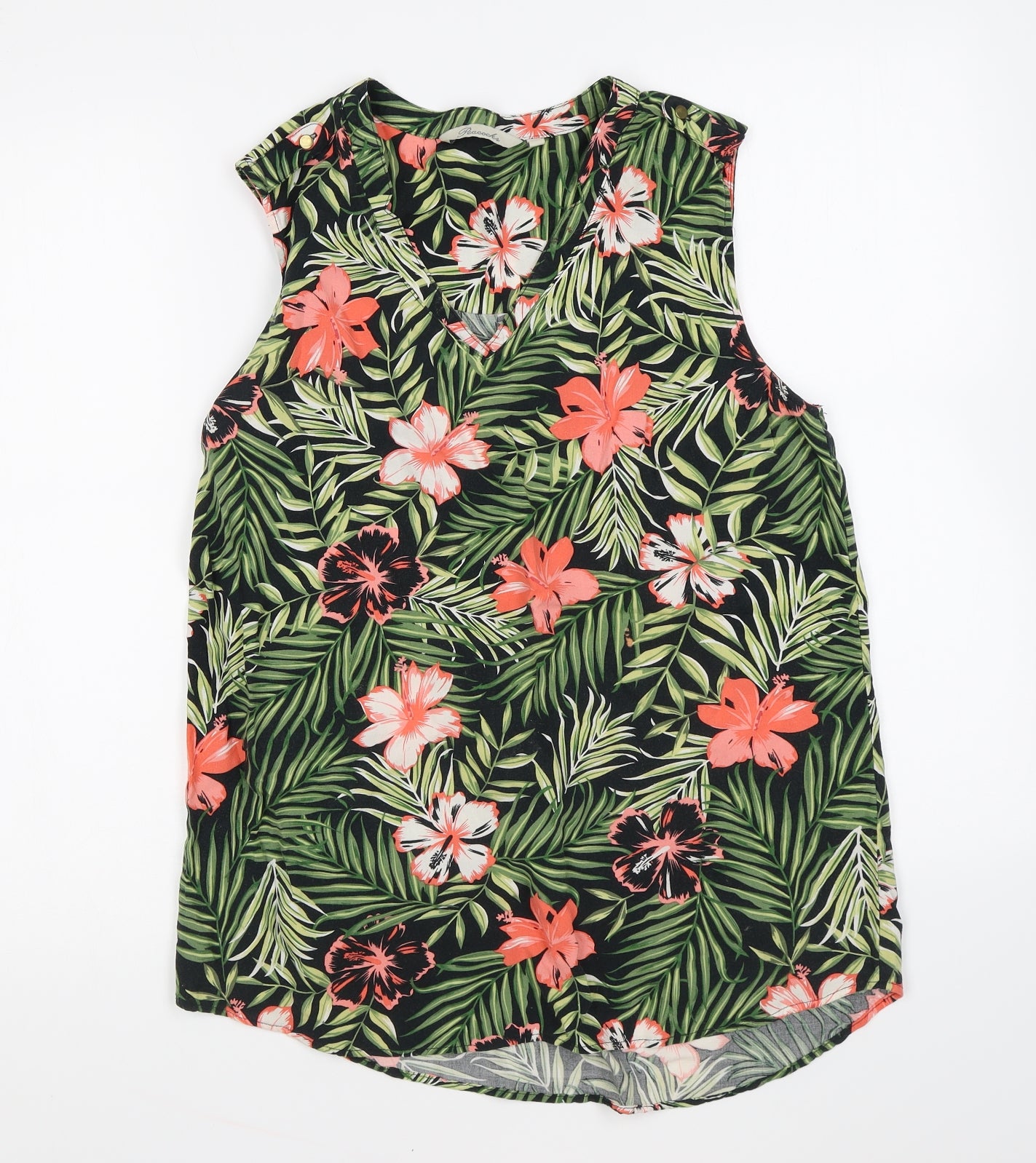 Peacocks Womens Multicoloured Floral Viscose Basic Tank Size 12 V-Neck