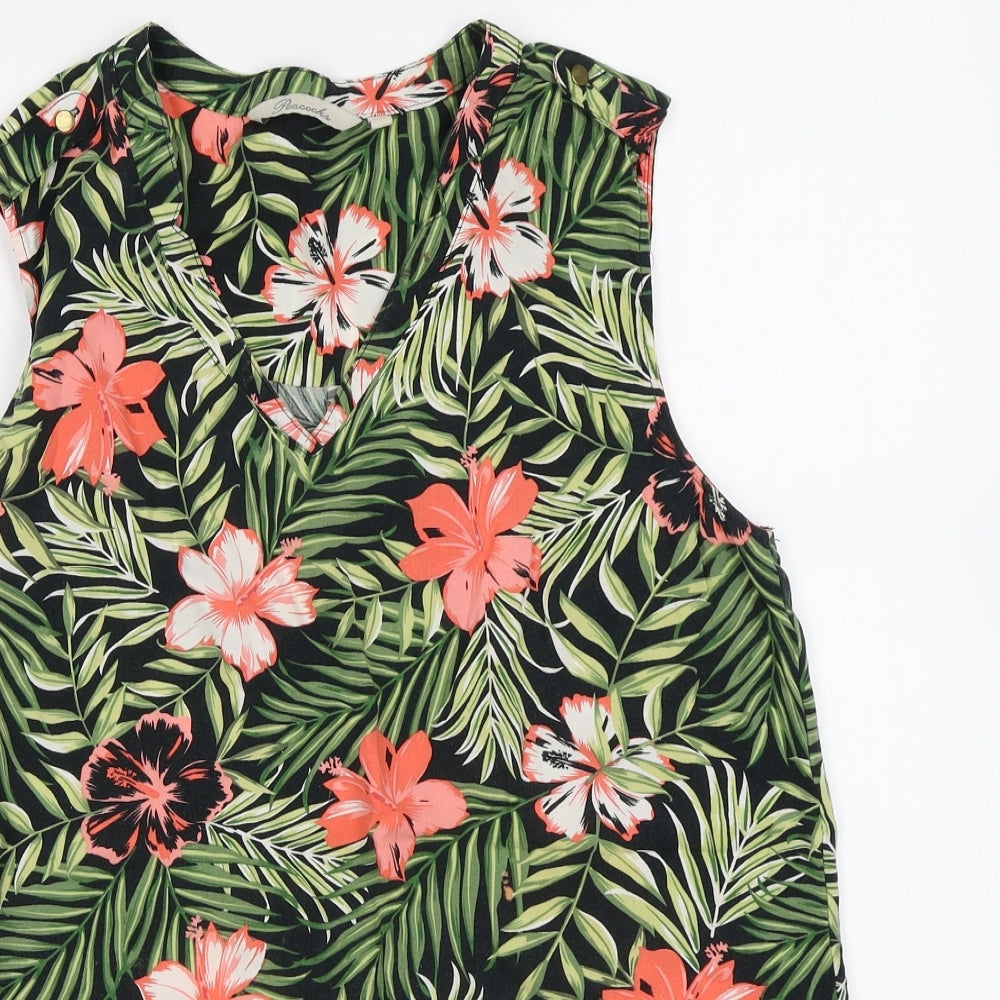 Peacocks Womens Multicoloured Floral Viscose Basic Tank Size 12 V-Neck