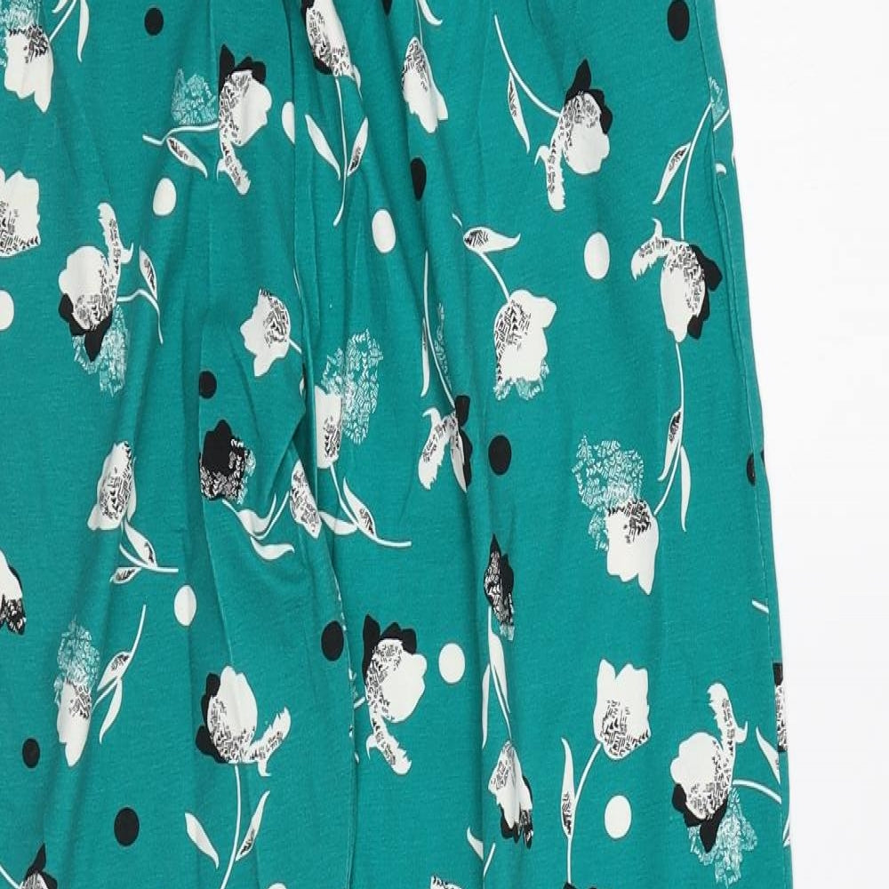 NEXT Womens Green Floral Viscose Trousers Size 12 L29 in Regular Drawstring - Extra Long
