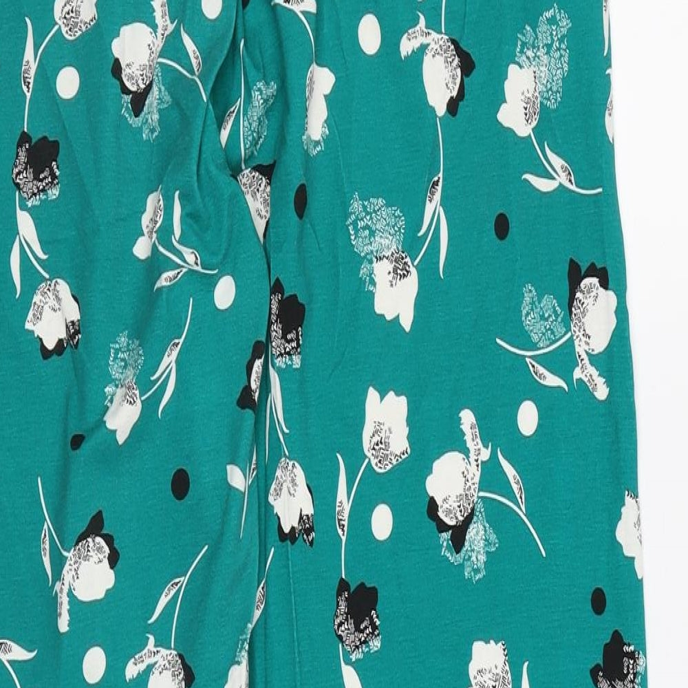 NEXT Womens Green Floral Viscose Trousers Size 12 L29 in Regular Drawstring - Extra Long