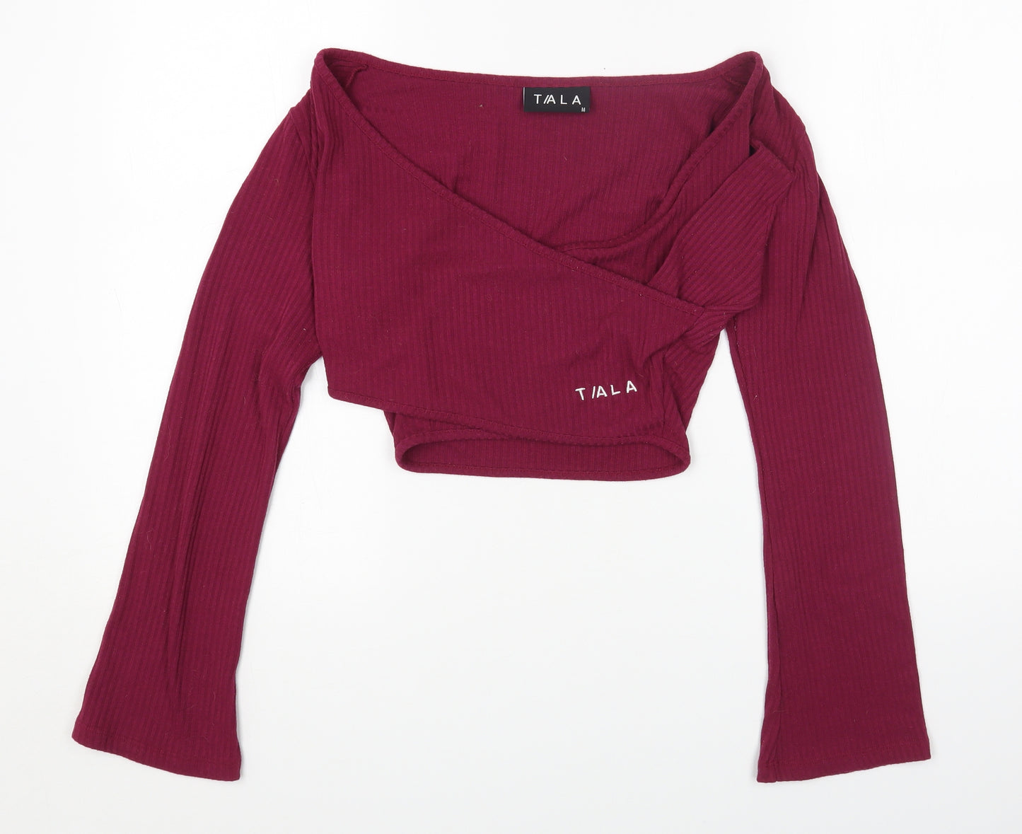 TALA Womens Purple Polyester Cropped T-Shirt Size M Scoop Neck