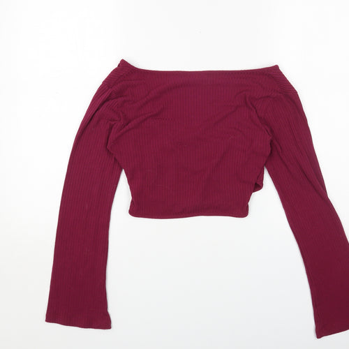 TALA Womens Purple Polyester Cropped T-Shirt Size M Scoop Neck