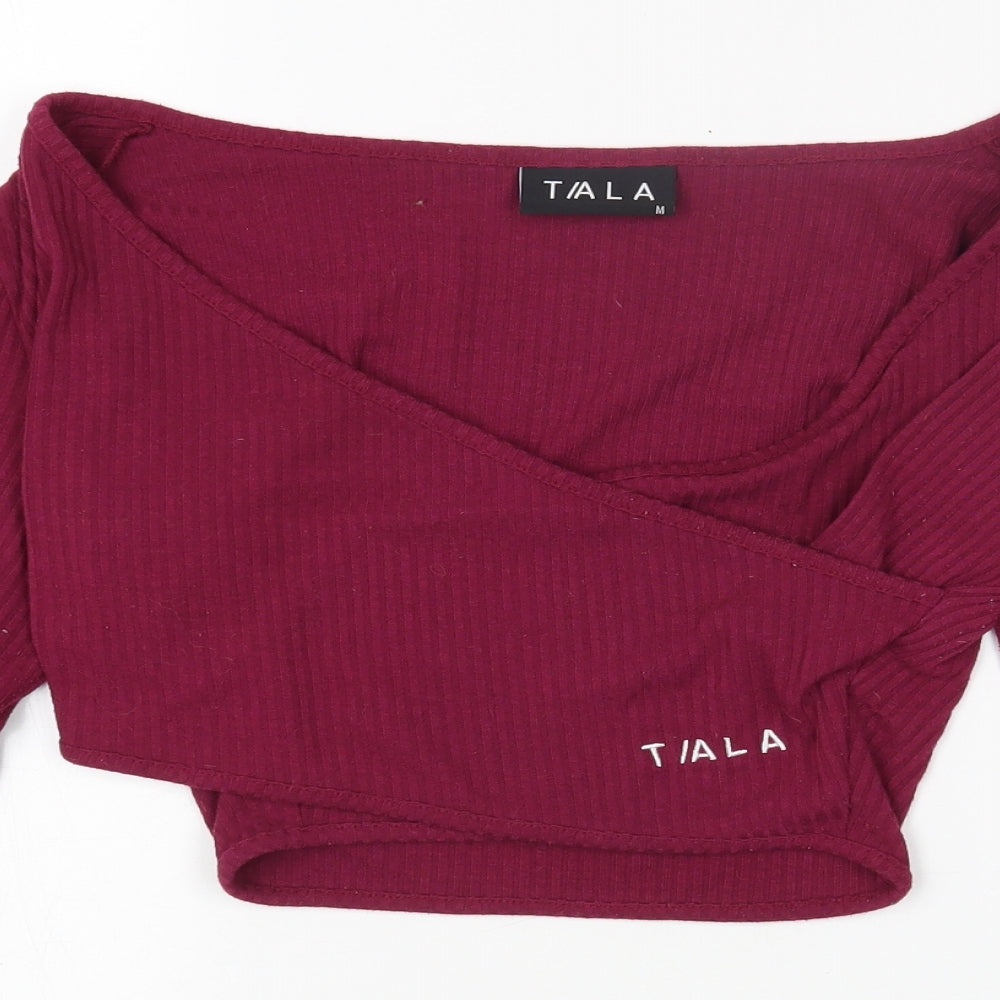 TALA Womens Purple Polyester Cropped T-Shirt Size M Scoop Neck
