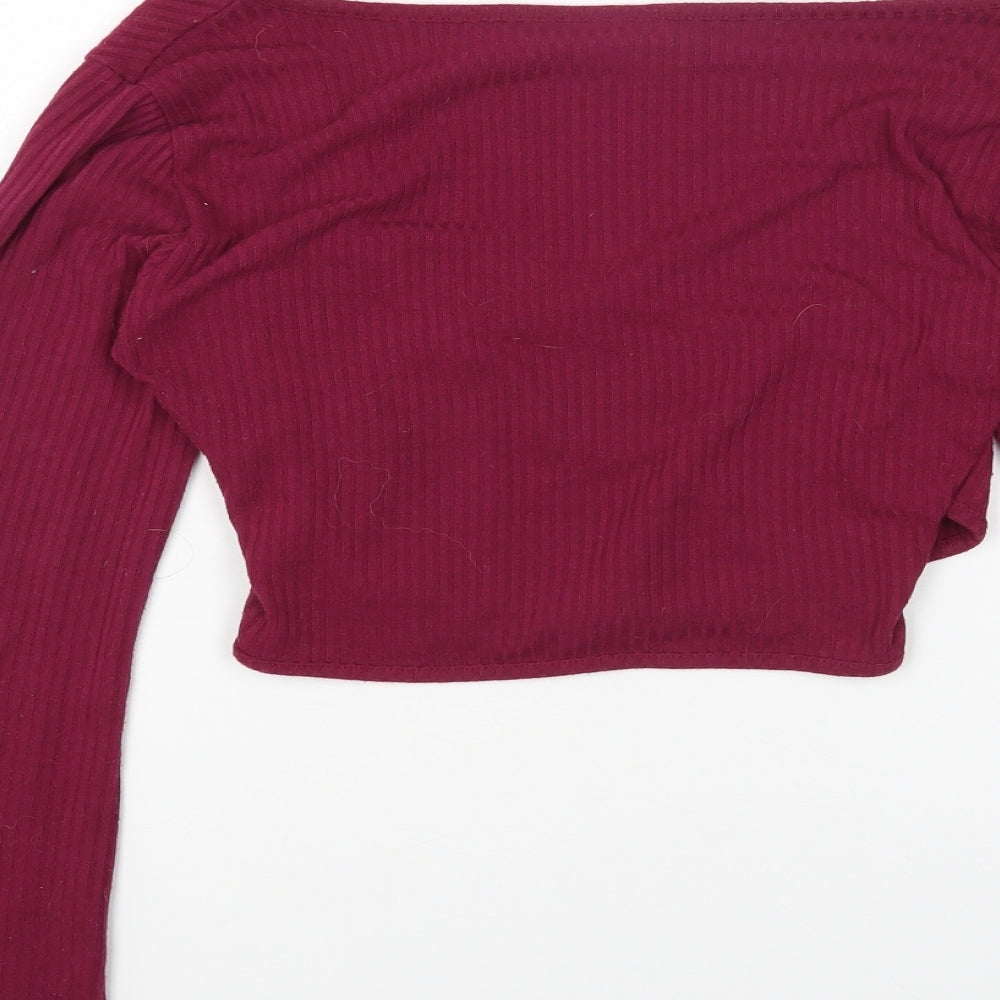 TALA Womens Purple Polyester Cropped T-Shirt Size M Scoop Neck