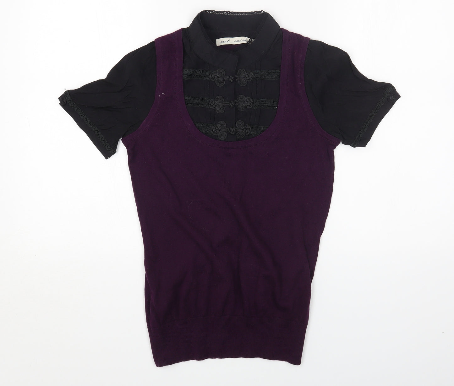 NEXT Womens Purple Cotton Basic Button-Up Size 8 High Neck