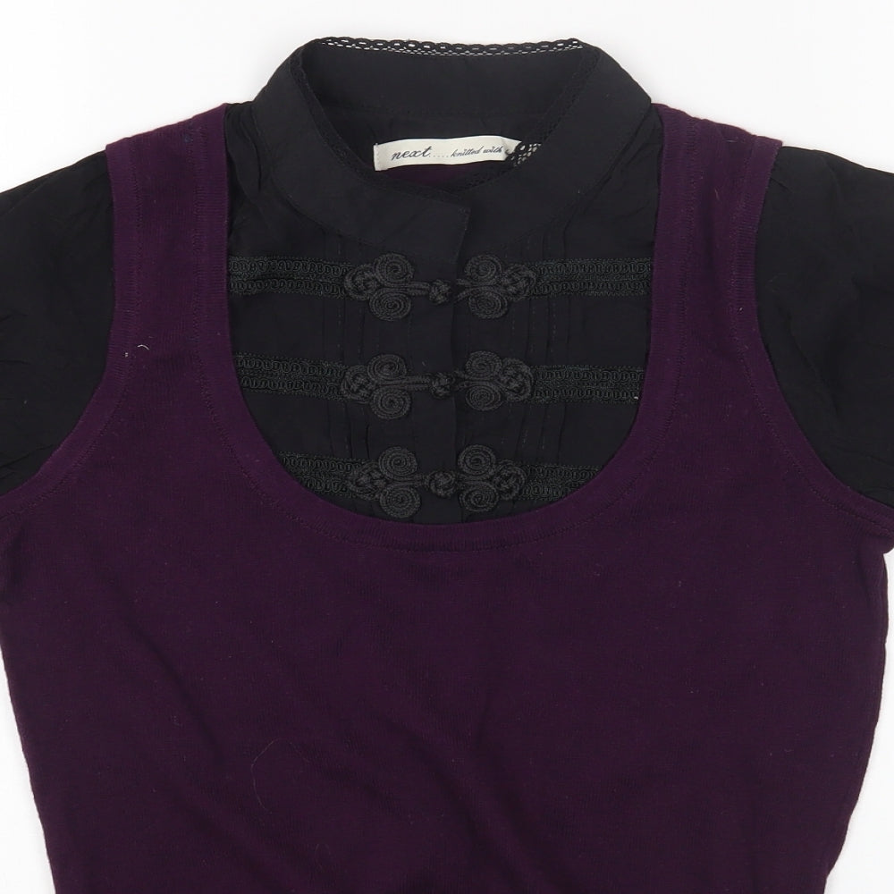 NEXT Womens Purple Cotton Basic Button-Up Size 8 High Neck