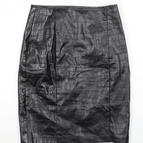 Nakd Womens Black Polyester Straight & Pencil Skirt Size 34 in Zip - Croc Texture