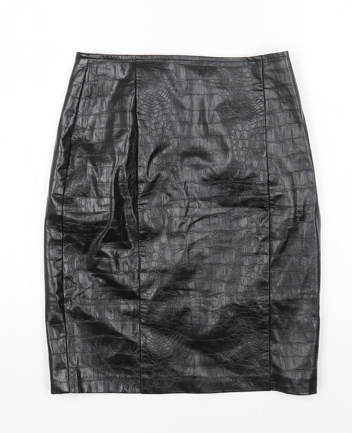 Nakd Womens Black Polyester Straight & Pencil Skirt Size 34 in Zip - Croc Texture