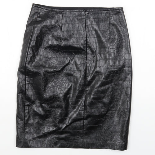 Nakd Womens Black Polyester Straight & Pencil Skirt Size 34 in Zip - Croc Texture