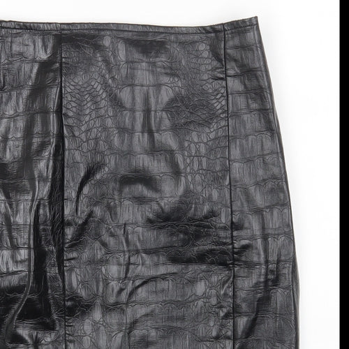 Nakd Womens Black Polyester Straight & Pencil Skirt Size 34 in Zip - Croc Texture