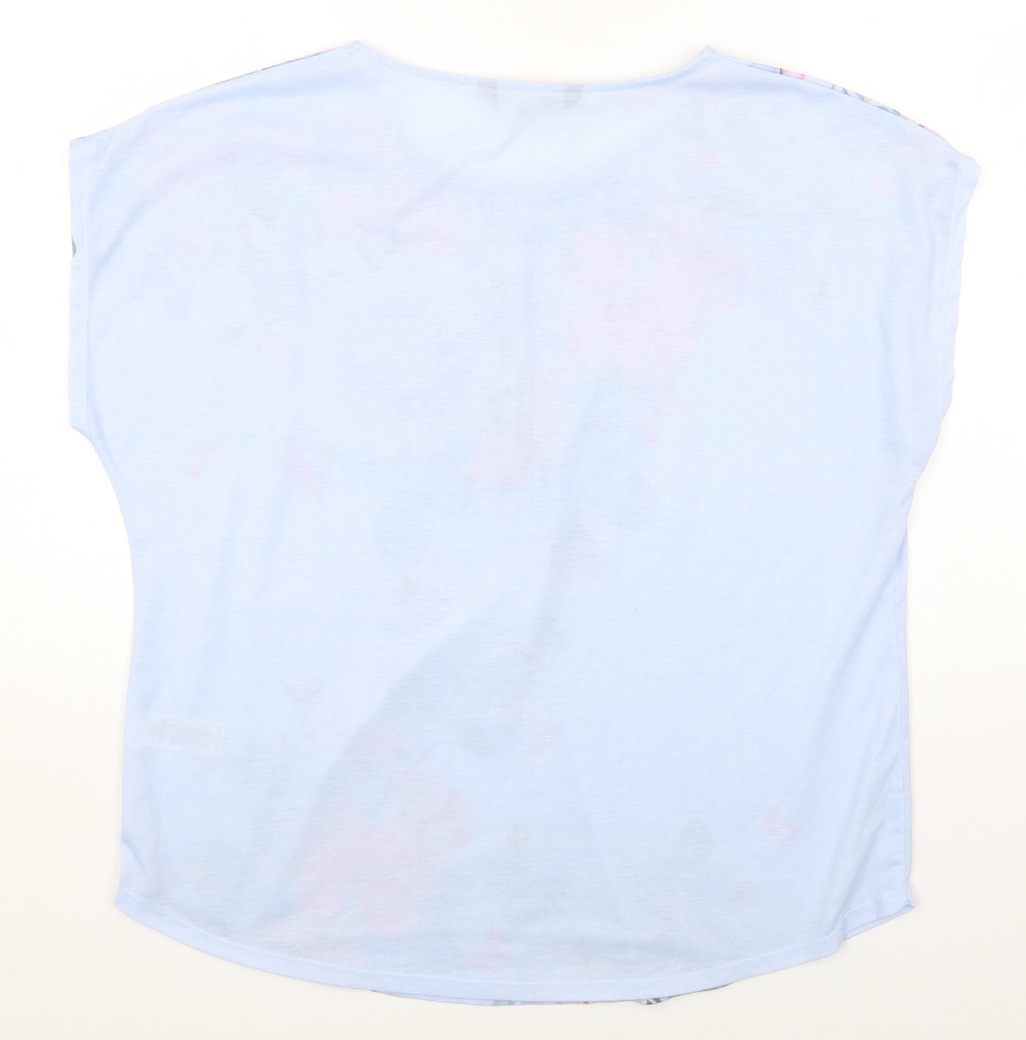 Bonmarché Womens Blue Floral Polyester Basic T-Shirt Size 18 Round Neck