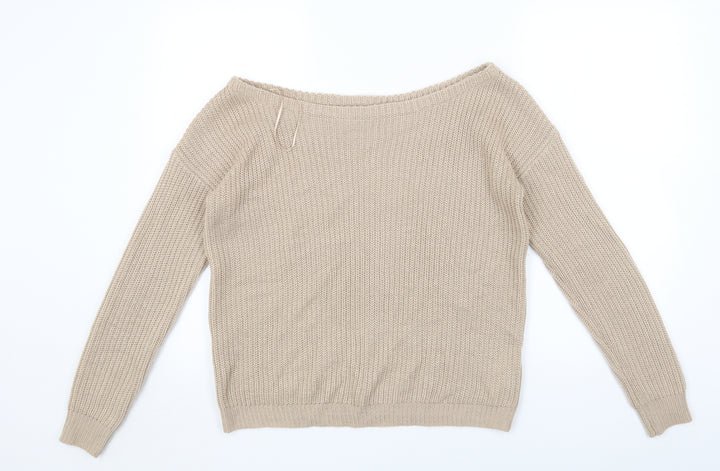 Missguided Womens Beige Round Neck Acrylic Pullover Jumper Size S