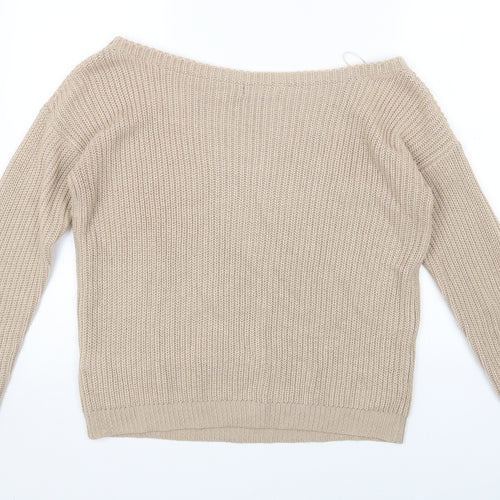 Missguided Womens Beige Round Neck Acrylic Pullover Jumper Size S