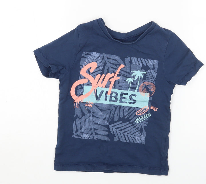 George Boys Blue Geometric Cotton Pullover T-Shirt Size 5 Years Round Neck Pullover - Surf Vibes