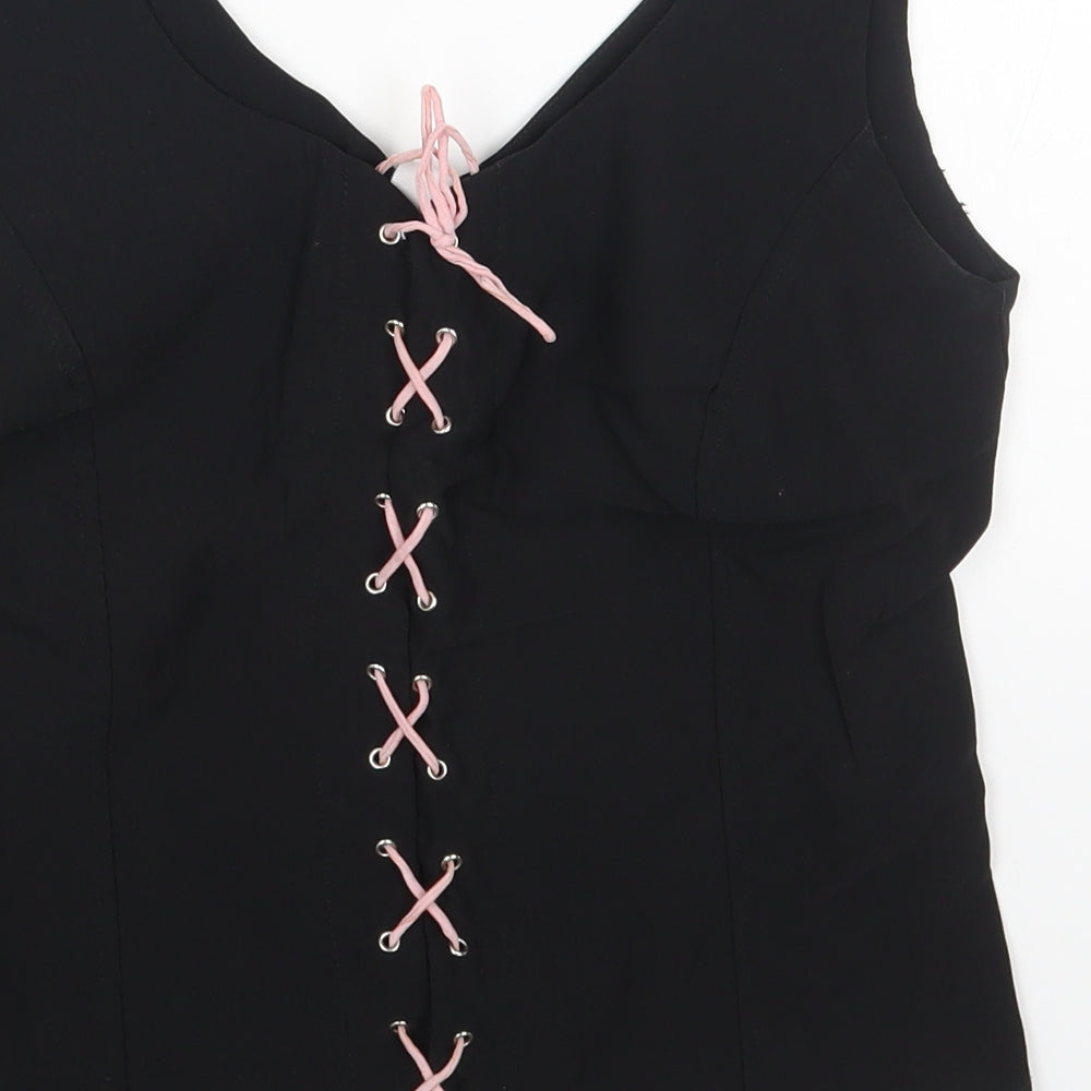 Etam Womens Black Viscose Camisole Tank Size 12 V-Neck