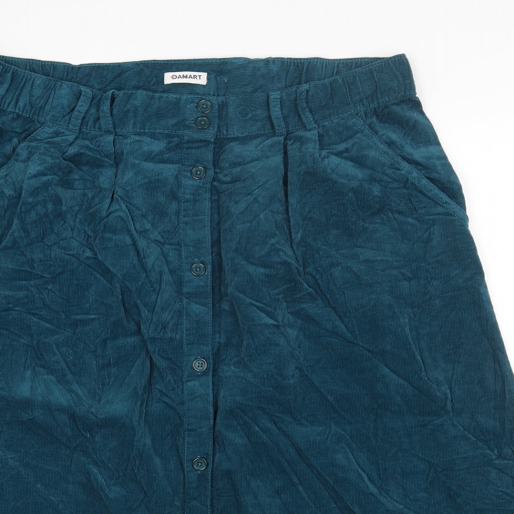 Damart Womens Blue Cotton A-Line Skirt Size 20 Button