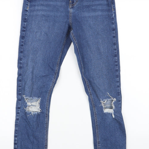 Topshop Womens Blue Cotton Skinny Jeans Size 28 in L27 in Regular Zip