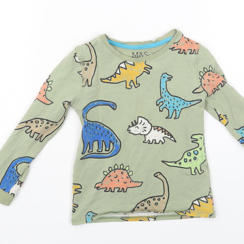 Marks and Spencer Boys Green Geometric Cotton Pullover T-Shirt Size 3-4 Years Round Neck Pullover - Dinosaur Print