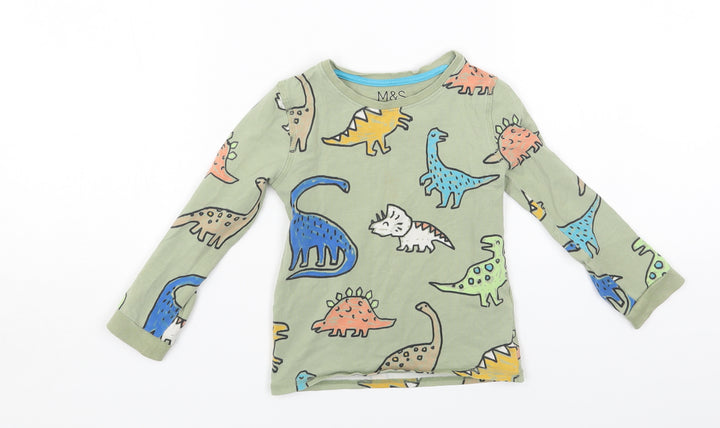 Marks and Spencer Boys Green Geometric Cotton Pullover T-Shirt Size 3-4 Years Round Neck Pullover - Dinosaur Print