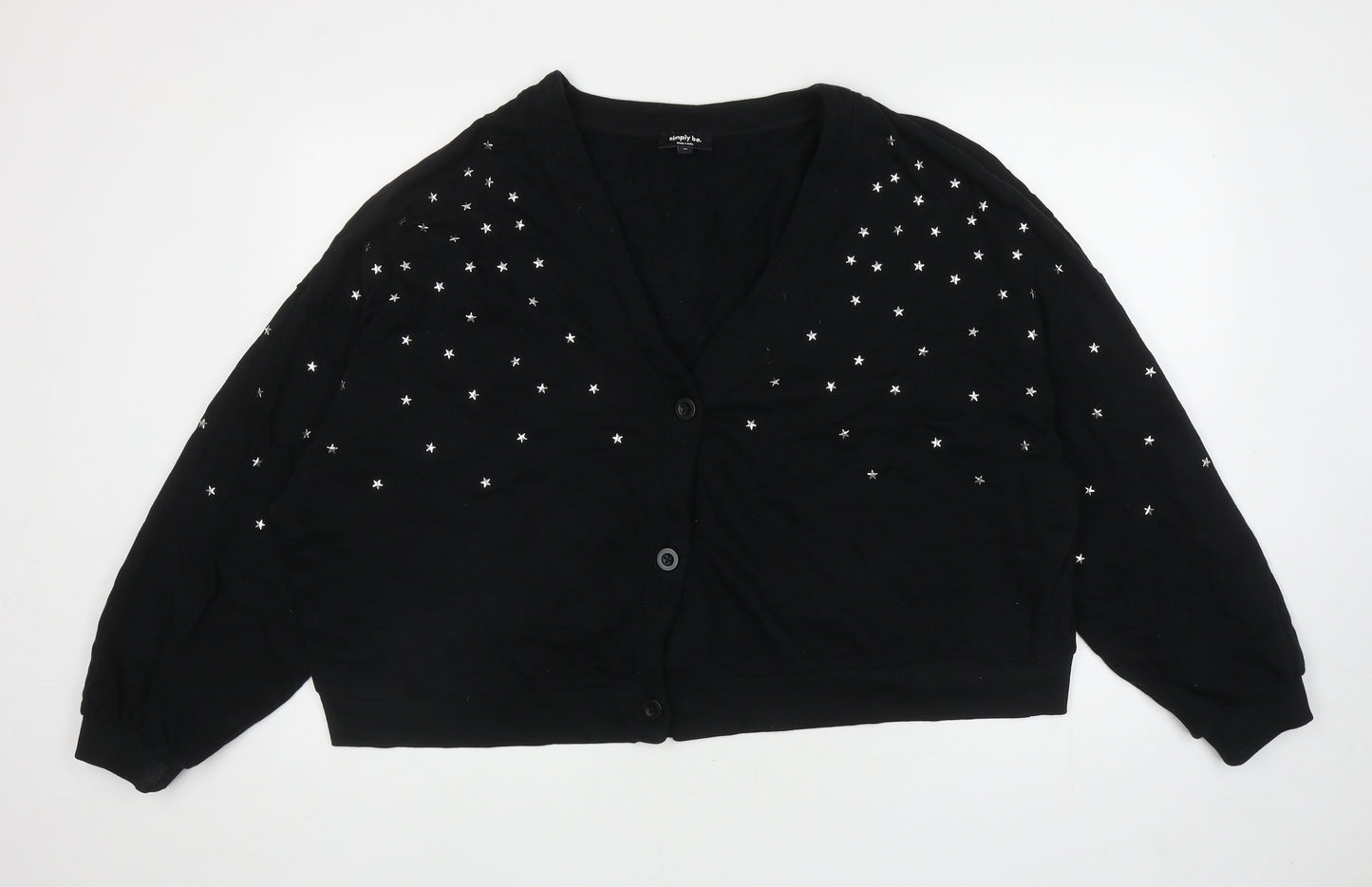 Simply Be Womens Black V-Neck Cotton Cardigan Jumper Size 26 - Stars