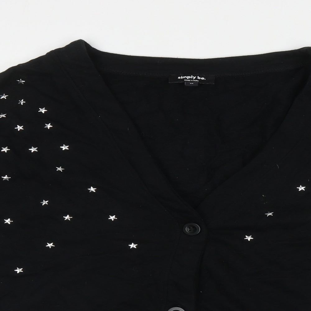 Simply Be Womens Black V-Neck Cotton Cardigan Jumper Size 26 - Stars