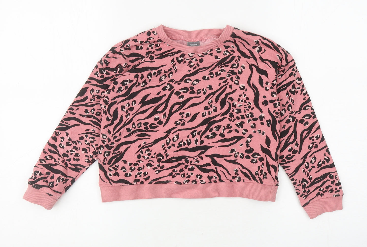 NEXT Girls Pink Animal Print Polyester Pullover Sweatshirt Size 6-7 Years Pullover - Leopard print