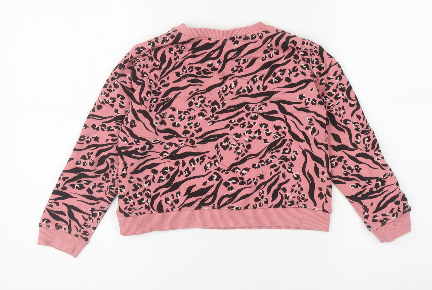 NEXT Girls Pink Animal Print Polyester Pullover Sweatshirt Size 6-7 Years Pullover - Leopard print