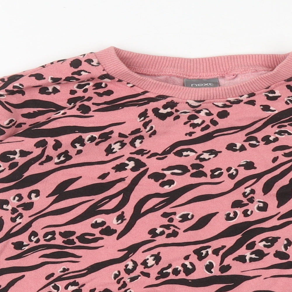 NEXT Girls Pink Animal Print Polyester Pullover Sweatshirt Size 6-7 Years Pullover - Leopard print