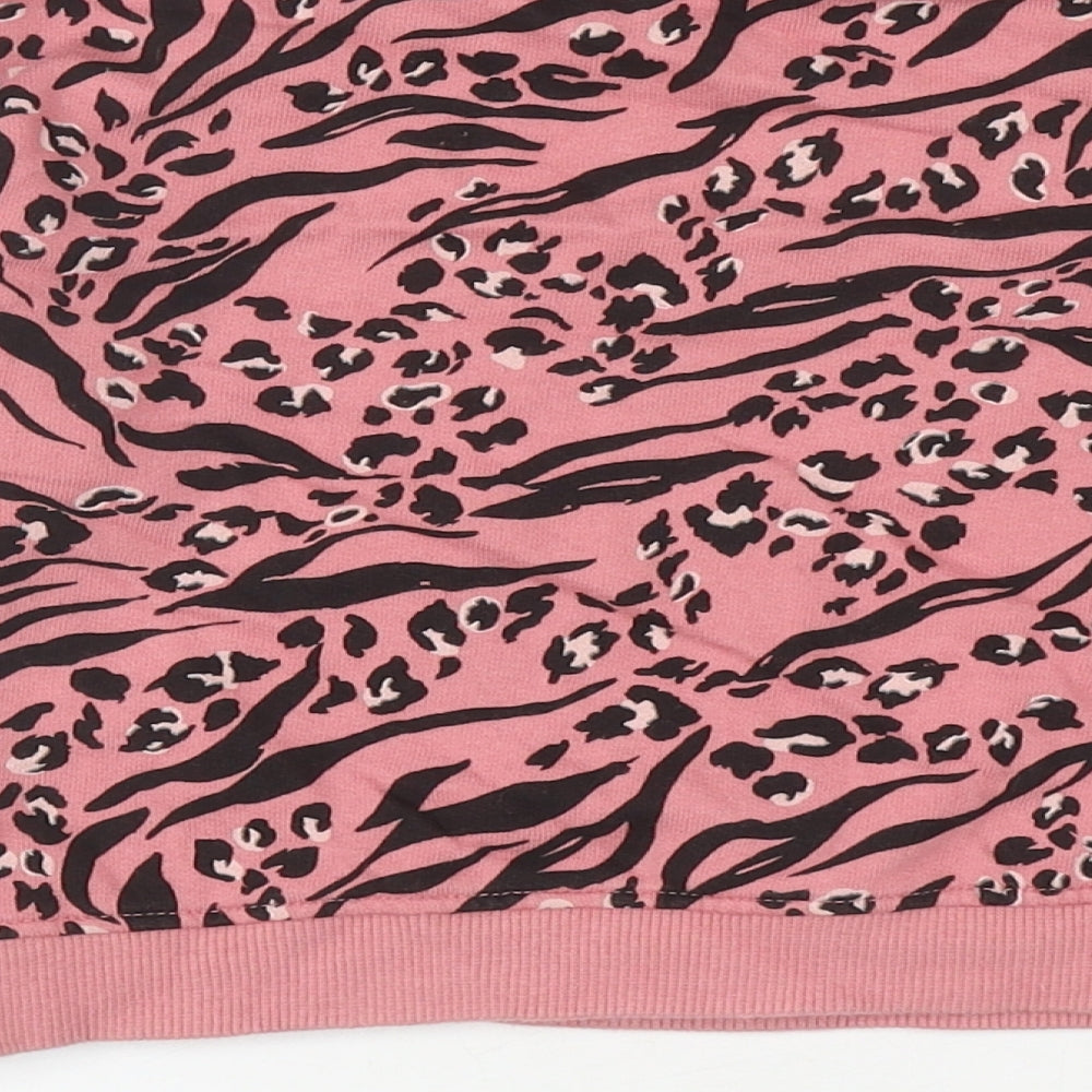 NEXT Girls Pink Animal Print Polyester Pullover Sweatshirt Size 6-7 Years Pullover - Leopard print