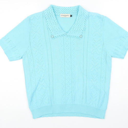 Merry Gold London Womens Blue Collared Acrylic Pullover Jumper Size S