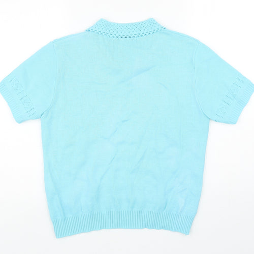 Merry Gold London Womens Blue Collared Acrylic Pullover Jumper Size S