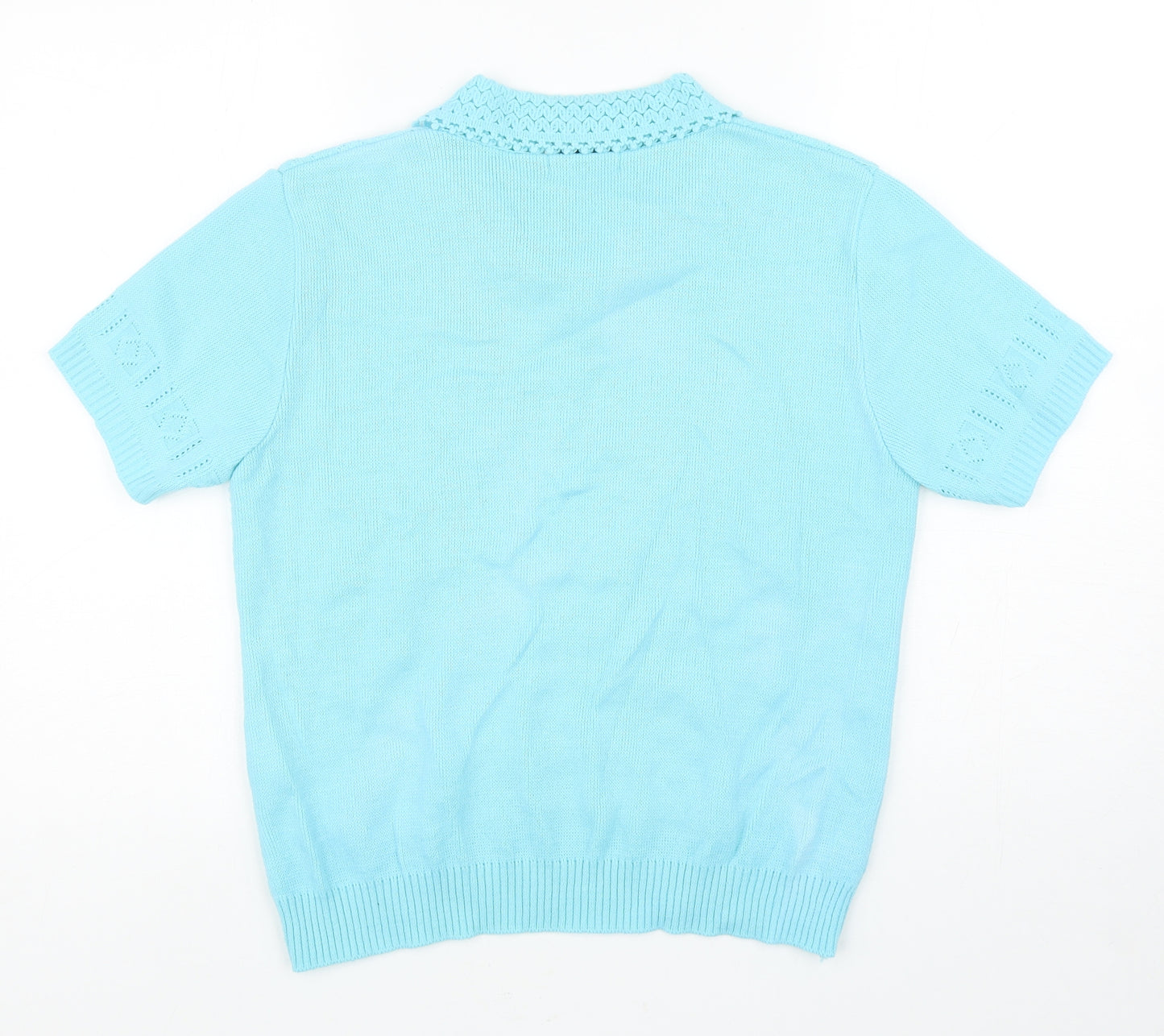 Merry Gold London Womens Blue Collared Acrylic Pullover Jumper Size S