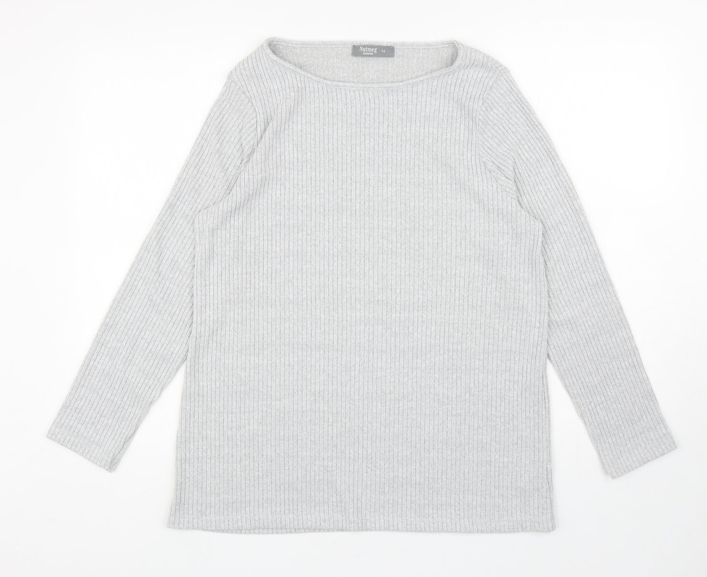 Nutmeg Womens Grey Boat Neck Polyester Pullover Jumper Size 14