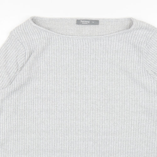 Nutmeg Womens Grey Boat Neck Polyester Pullover Jumper Size 14