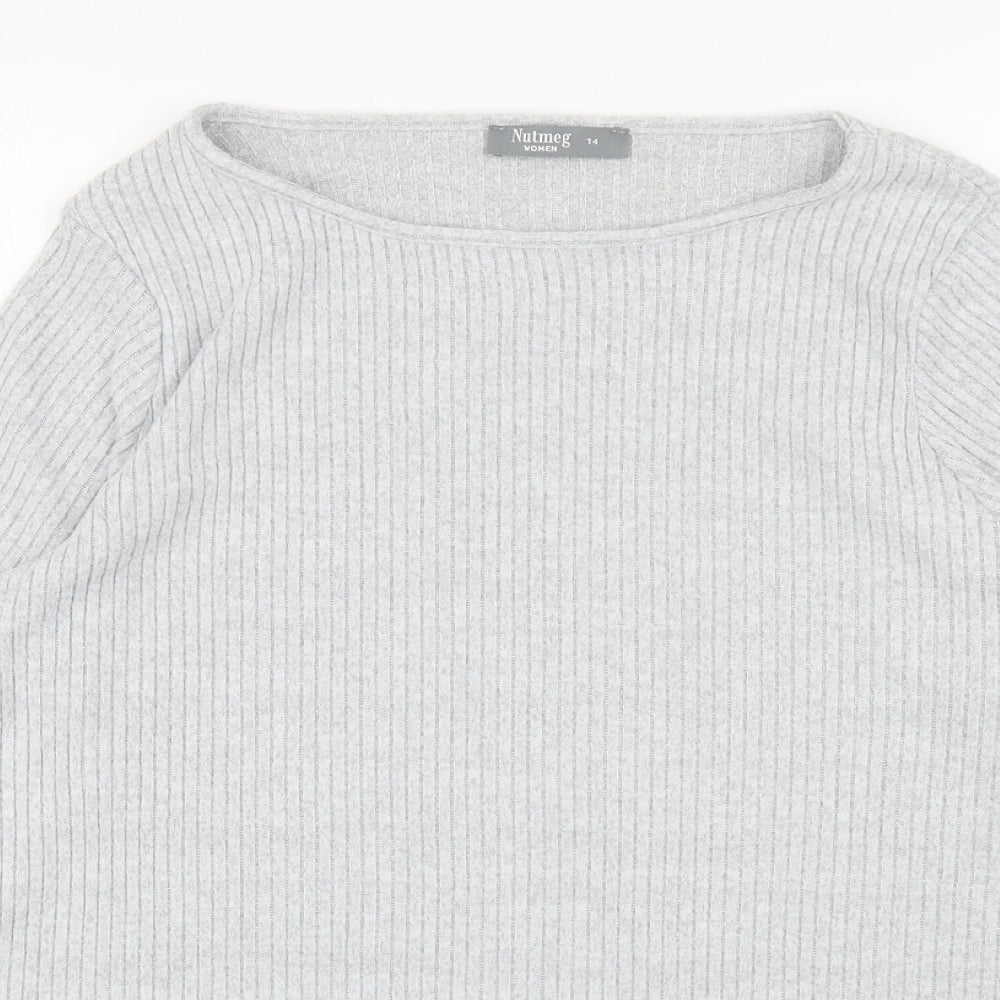 Nutmeg Womens Grey Boat Neck Polyester Pullover Jumper Size 14