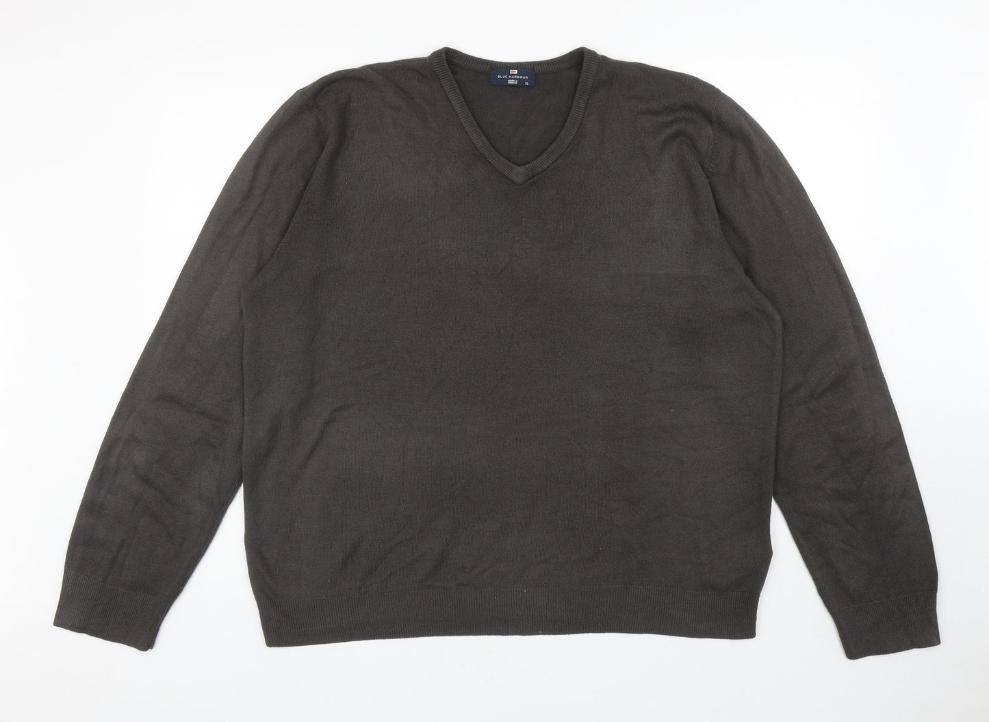 Blue Harbour Mens Brown V-Neck Acrylic Pullover Jumper Size XL
