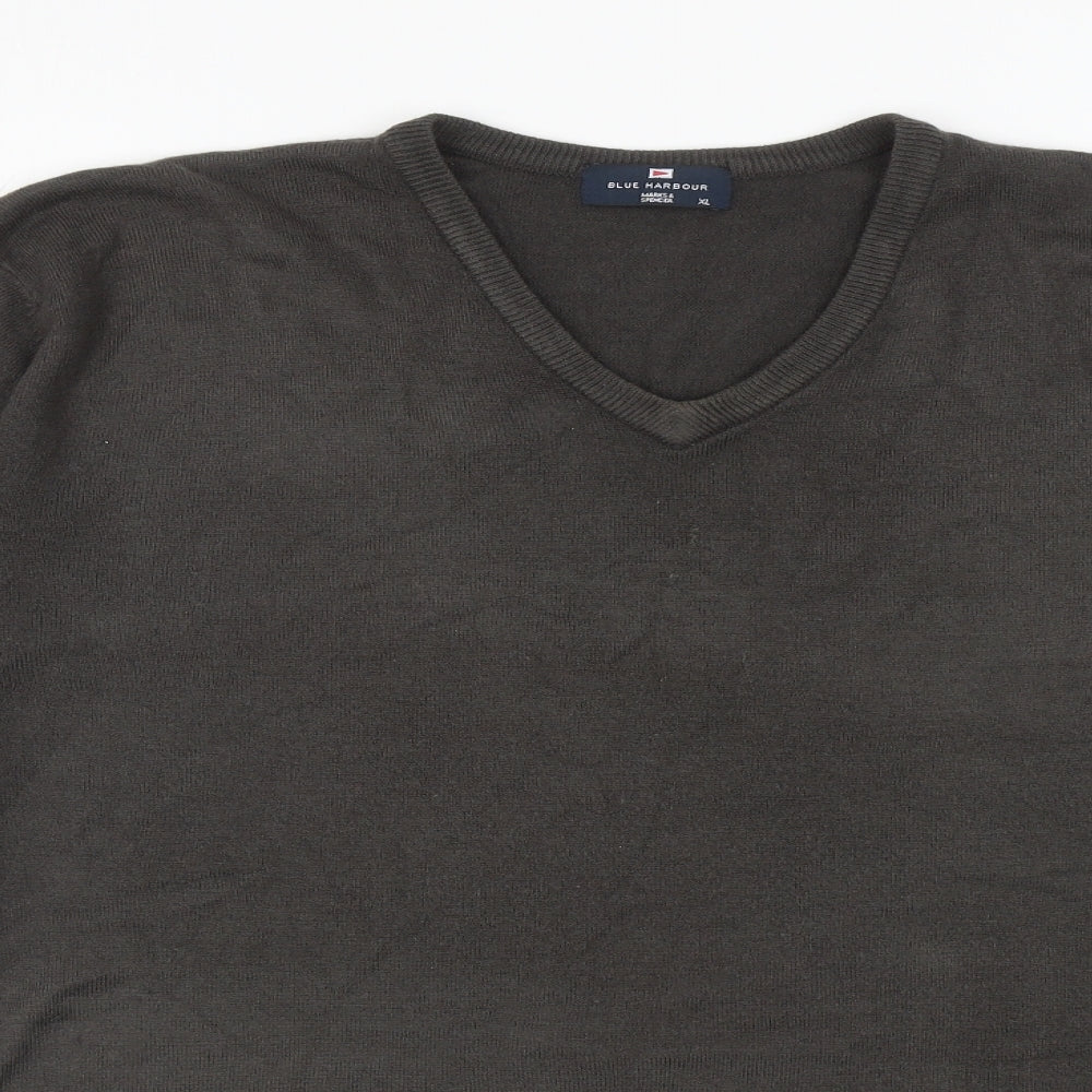 Blue Harbour Mens Brown V-Neck Acrylic Pullover Jumper Size XL