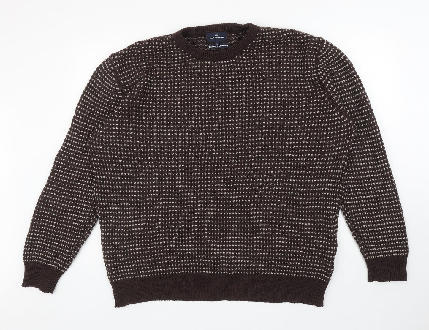 Blue Harbour Mens Brown Crew Neck Geometric Polyamide Pullover Jumper Size XL
