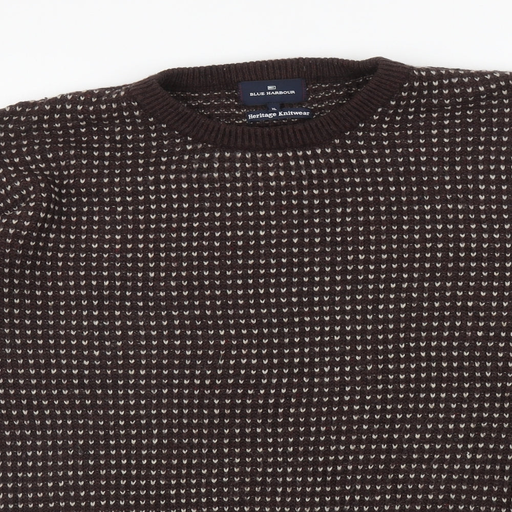 Blue Harbour Mens Brown Crew Neck Geometric Polyamide Pullover Jumper Size XL