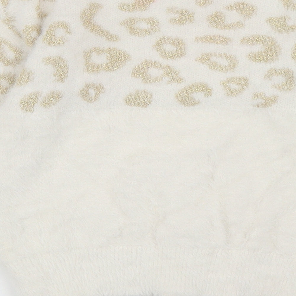 Joules Girls White Round Neck Animal Print Polyamide Pullover Jumper Size 4 Years Pullover - Leopard Print