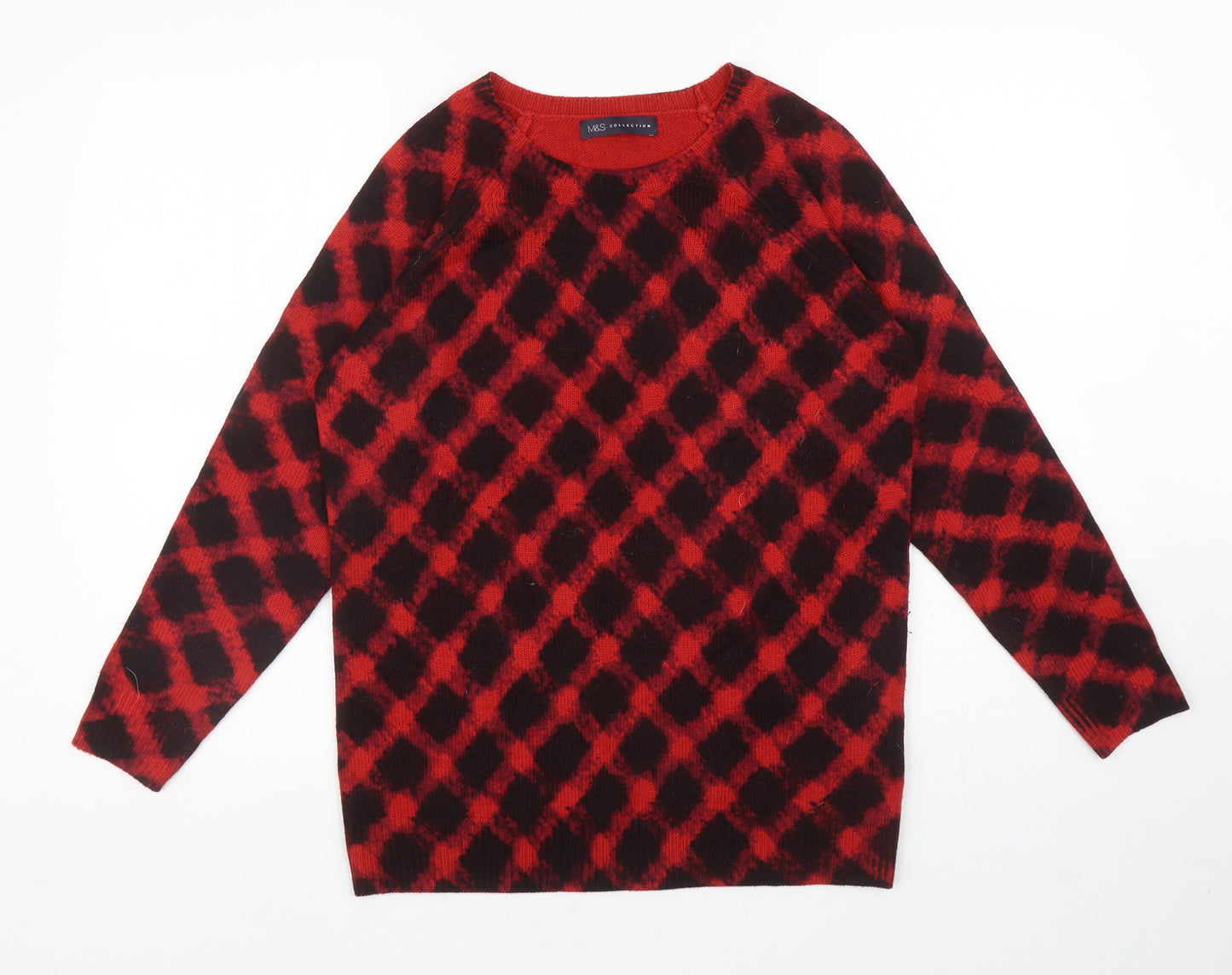 Marks and Spencer Womens Red Round Neck Geometric Acrylic Pullover Jumper Size 12