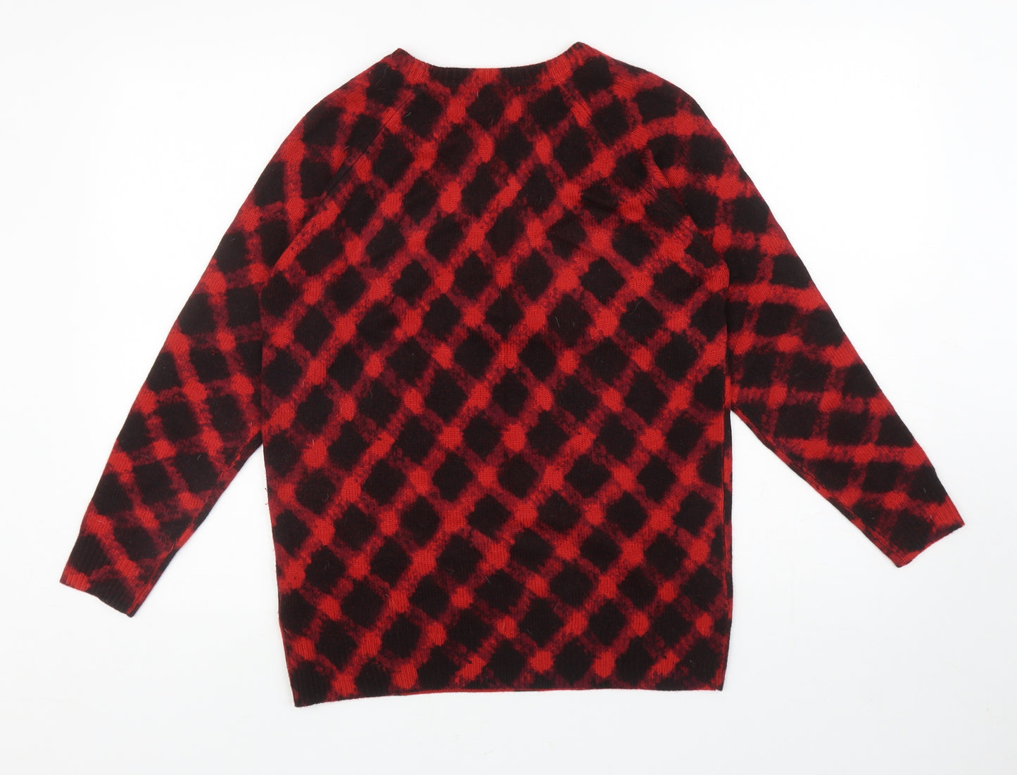 Marks and Spencer Womens Red Round Neck Geometric Acrylic Pullover Jumper Size 12