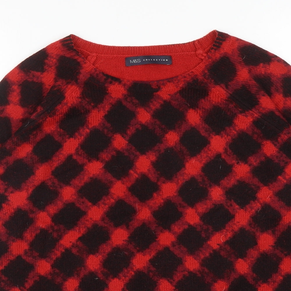 Marks and Spencer Womens Red Round Neck Geometric Acrylic Pullover Jumper Size 12