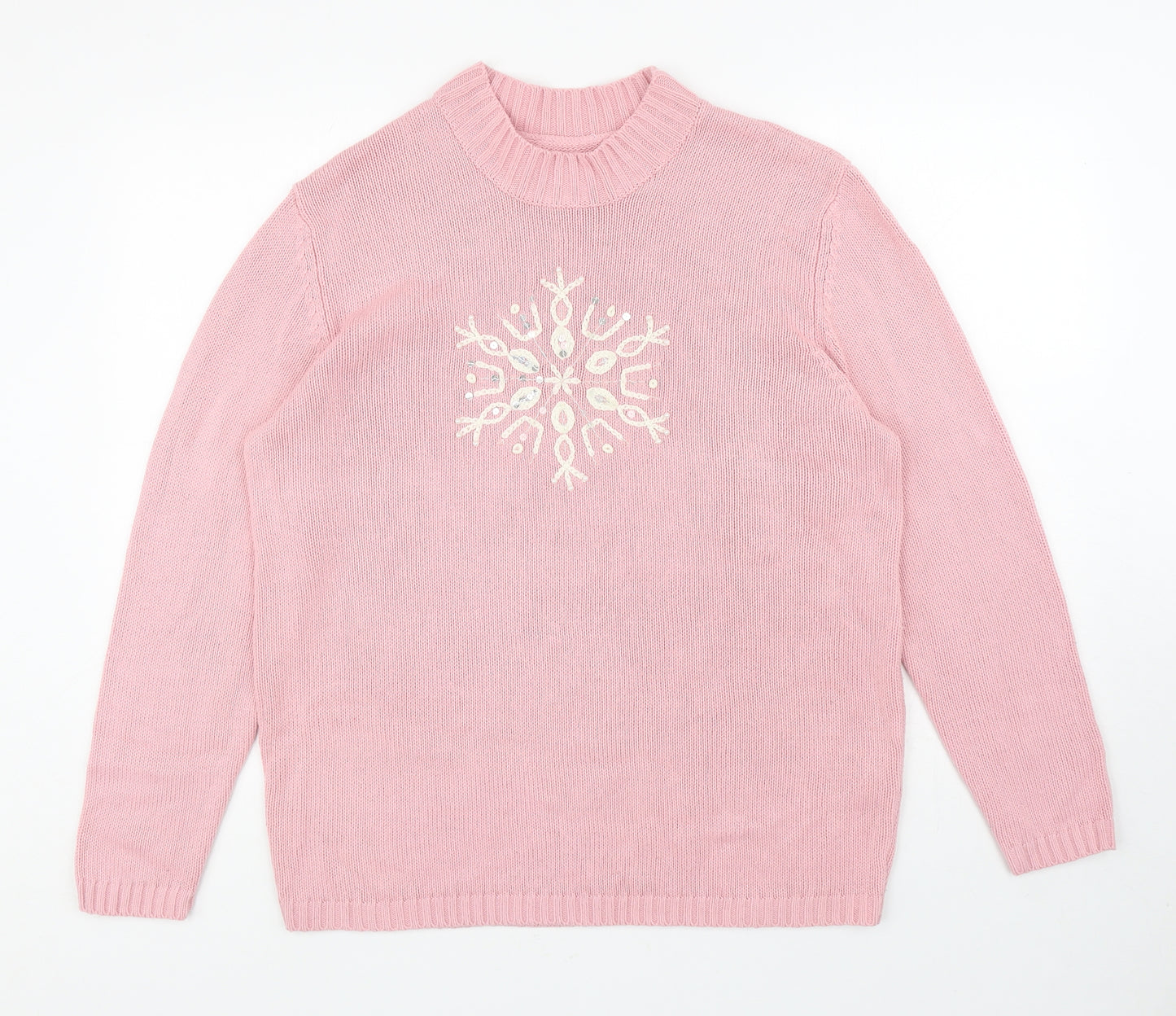 Preworn Womens Pink Mock Neck Acrylic Pullover Jumper Size 18 - Snowflake