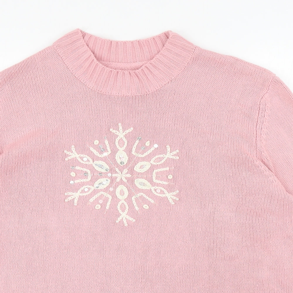 Preworn Womens Pink Mock Neck Acrylic Pullover Jumper Size 18 - Snowflake