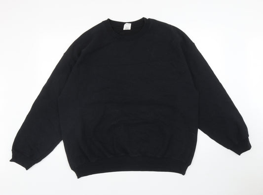 Front view of Gildan women’s black cotton pullover sweatshirt, size XL, pullover - bee