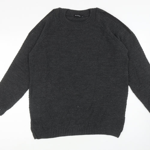 Boohoo Womens Grey Round Neck Acrylic Pullover Jumper Size M - Cut Out Shoulders